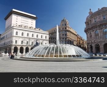 De Ferrari square with fountain in Genova, Italy