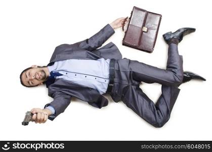 Dead businessman on the floor