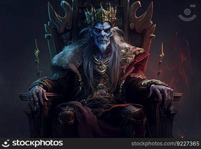 Dead king sit on the throne illustration. AI generative.