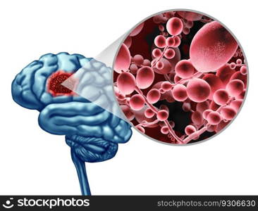 Deadly Brain Fungal Infection concept as a microbe threat and mucormycosis life threatening fungus as Candida auris fungi spreading in the nervous system as a 3D illustration