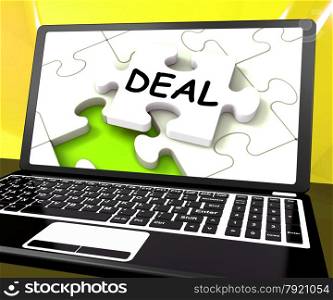 . Deal Laptop Showing Trade Deals Contract Or Dealing Online