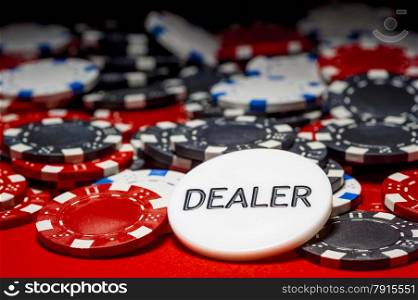 dealer button and chips for poker