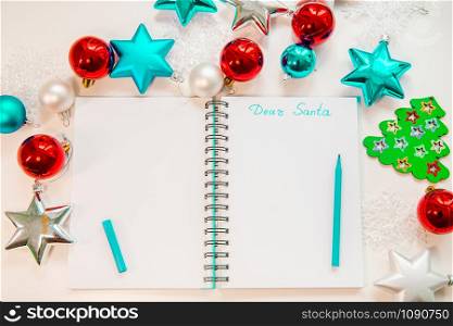 Dear Santa, a letter about children&rsquo;s wishes. Christmas card. Childhood dreams of gifts. New Year concept.. Dear Santa, a letter about children&rsquo;s wishes. Christmas card. Childhood dreams of gifts.
