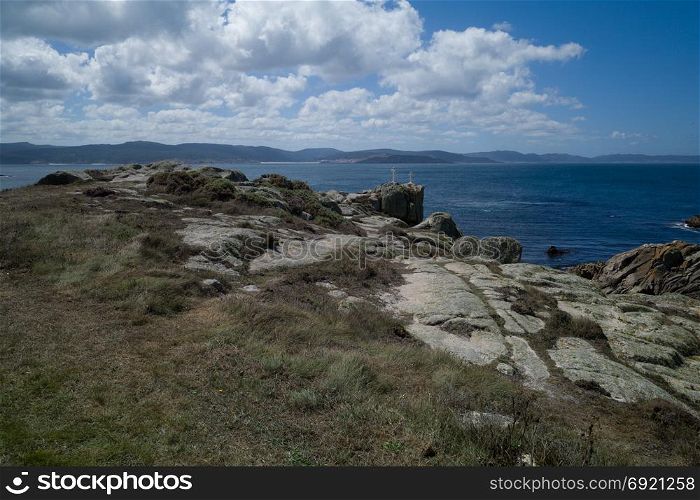 Death Coast with cross of dead shipwrecked in Galicia