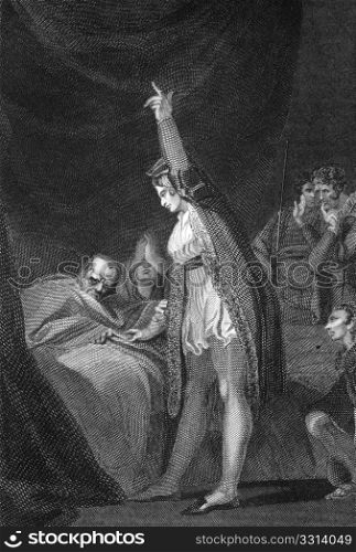 Death of Cardinal Beaufort on engraving from the 1800s. Engraved by J.Rogers after a painting by H.Fuseli.