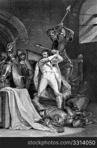 Death of Richard II on engraving from the 1800s. Engraved by J.Rogers after a painting by F.Wheatley and published by J.& F.Tallis.