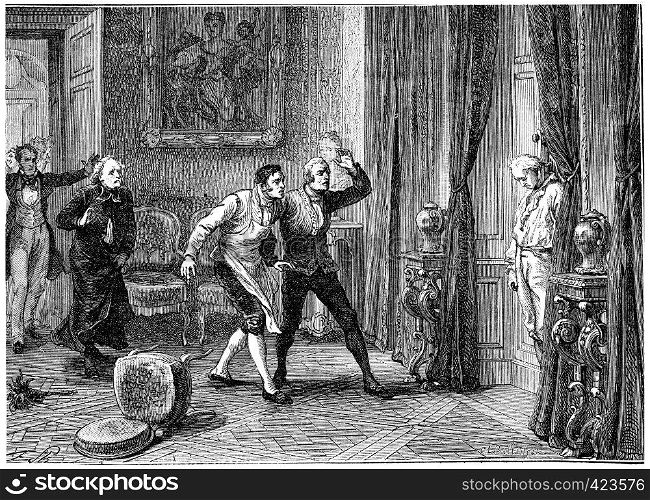 Death of the Prince of Conde, vintage engraved illustration. History of France ? 1885.