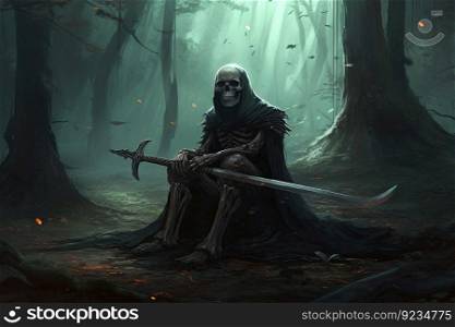 Death sword forest dark. Magic night. Generate Ai. Death sword forest dark. Generate Ai