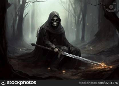 Death sword forest. Sword fantasy. Generate Ai. Death sword forest. Generate Ai
