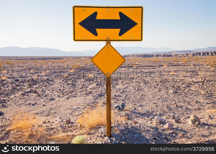 Death Valley, California. Direction sign in the middle of the desert.