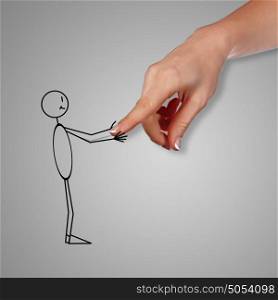 Deawing of a man shaking human hand. Man and handshake