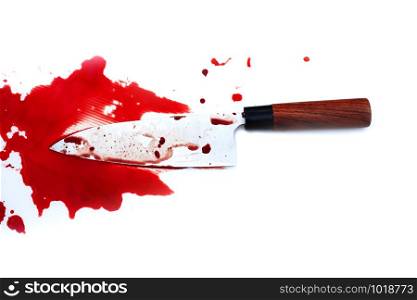 deba knife bloody on wood background, Social violence Halloween concept