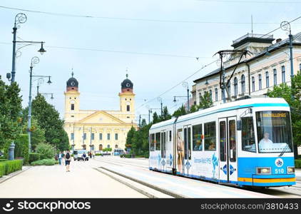 DEBRECEN, HUNGARY - AUGUST 12, 2014: Historical center of the Debrecen, Hungary. Debrecen is the second largest city in Hungary after Budapest.