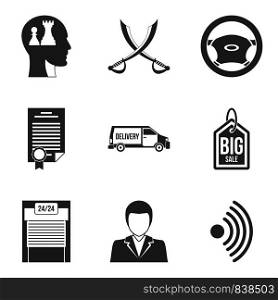 Debriefing icons set. Simple set of 9 debriefing vector icons for web isolated on white background. Debriefing icons set, simple style