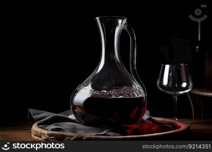 decanter filled with rich and red wine, ready for serving, created with generative ai. decanter filled with rich and red wine, ready for serving