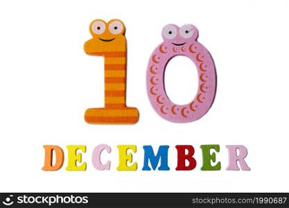 December 10, on a white background, numbers and letters. Calendar.. December 10, on a white background, numbers and letters.