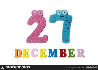 December 27 on white background, numbers and letters. Calendar.. December 27 on white background, numbers and letters.
