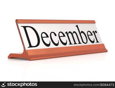 December word on table tag isolated, 3d rendering
