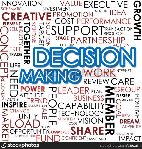 Decision making word cloud image with hi-res rendered artwork that could be used for any graphic design.. Decision making word cloud