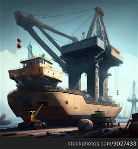 Deck crane. Cargo ship crane. Generative Ai. High quality illustration. Deck crane. Cargo ship crane. Generative Ai