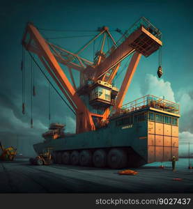 Deck crane. Cargo ship crane. Generative Ai. High quality illustration. Deck crane. Cargo ship crane. Generative Ai