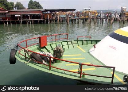 Deck of boat and pier near Pangkor island, Malaysia