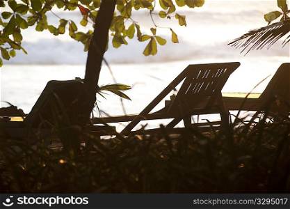 Deckchairs along Mal Pais coastline in San Jose Costa Rica