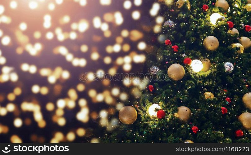 decorate christmas tree on blur background