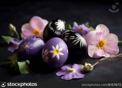 Decorate Easter eggs with the beauty of spring flowers by generative AI 