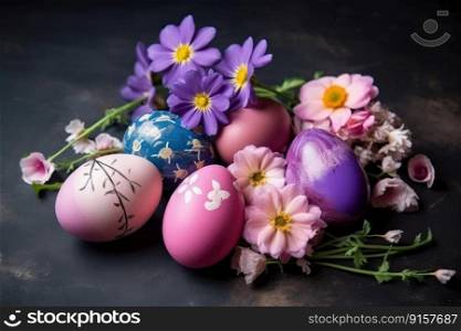 Decorate Easter eggs with the beauty of spring flowers by generative AI 