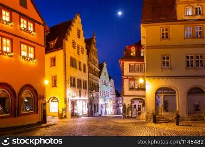Decorated and illuminated Christmas square in medieval Old Town of Rothenburg ob der Tauber, Bavaria, southern Germany. Christmas Rothenburg ob der Tauber, Germany