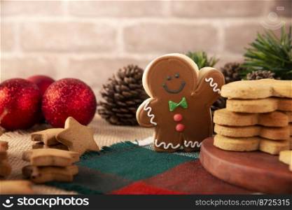 Decorated Christmas Homemade gingerbread man cookies, traditionally made at wintertime and the holidays.