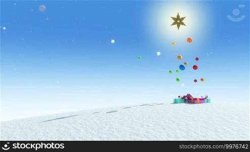 decorated Christmas invisible tree with gifts 3d illustration