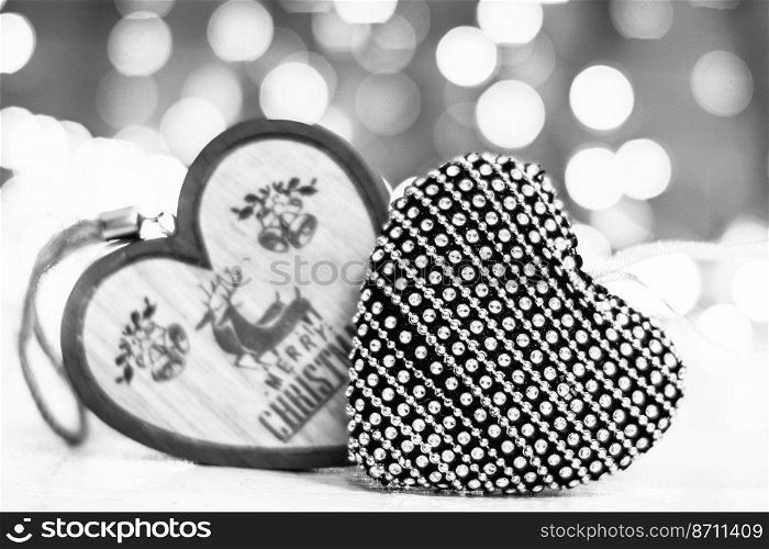 Decorated Christmas ornaments and blurred lights