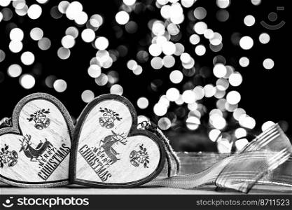 Decorated Christmas ornaments and blurred lights