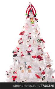 decorated christmas tree isolated on white background (white tree)
