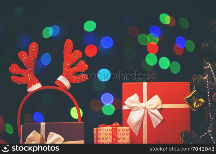 Decorated Christmas tree on blurred, sparkling and fairy background