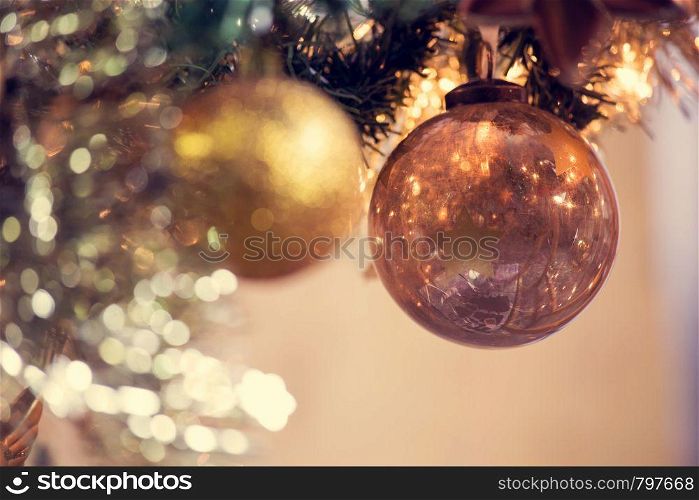 Decorated Christmas tree on blurred, sparkling and fairy background, christmas balls decoration, winter holiday. Decorated Christmas tree on blurred, sparkling and fairy background, christmas balls decoration