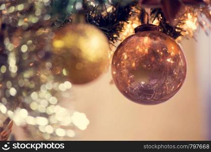 Decorated Christmas tree on blurred, sparkling and fairy background, christmas balls decoration, winter holiday. Decorated Christmas tree on blurred, sparkling and fairy background, christmas balls decoration