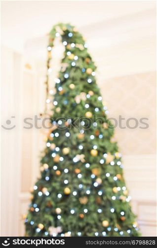 Decorated Christmas Tree. Winter Holidays. Warm colors.