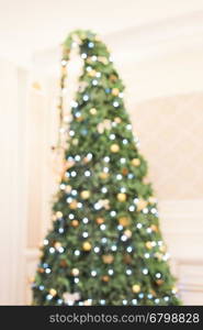 Decorated Christmas Tree. Winter Holidays. Warm colors.