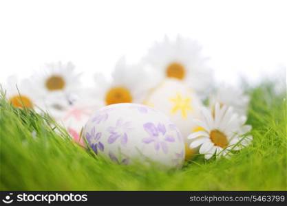 Decorated easter eggs in spring grass