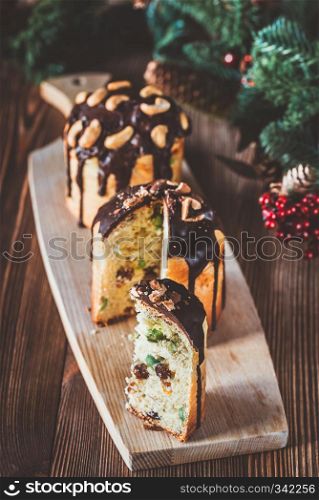 Decorated panettone with Christmas tree