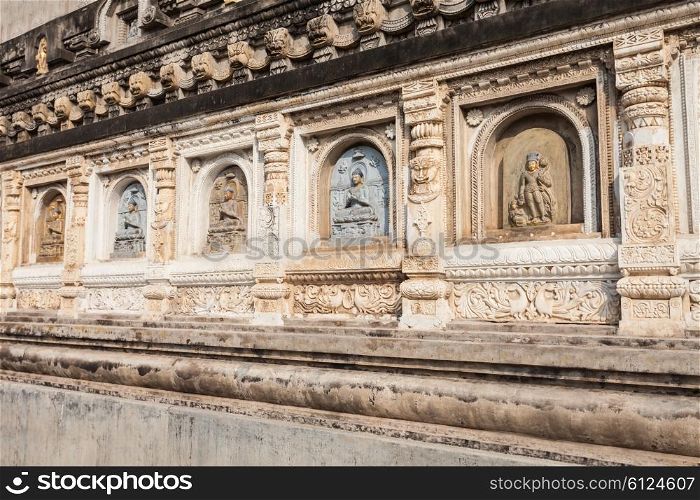 Decorated relief panel of Mahabodhi Temple in Gaya district in the state of Bihar, India