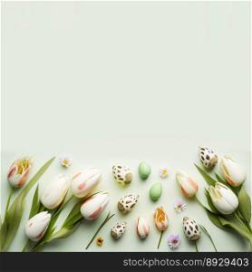 Decorated Tulips and Eggs On a Clean Background for An Easter Greeting Card