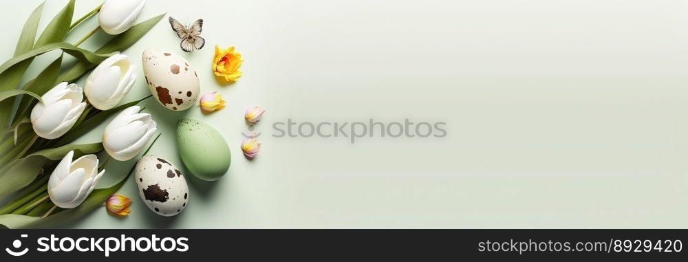 Decorated Tulips and Eggs with Copy Space for Easter