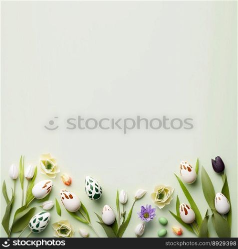 Decorated Tulips and Eggs with Copy Space for Easter Greeting Card