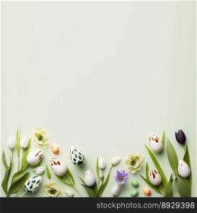 Decorated Tulips and Eggs with Copy Space for Easter Greeting Card