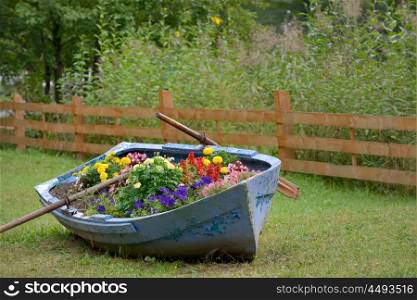 decoration boat with flowers in park