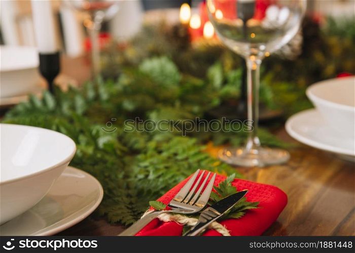 decoration christmas dinner with wine glass